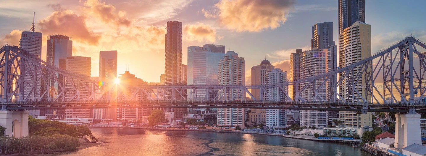 Brisbane city with a bridge and buildings in the background