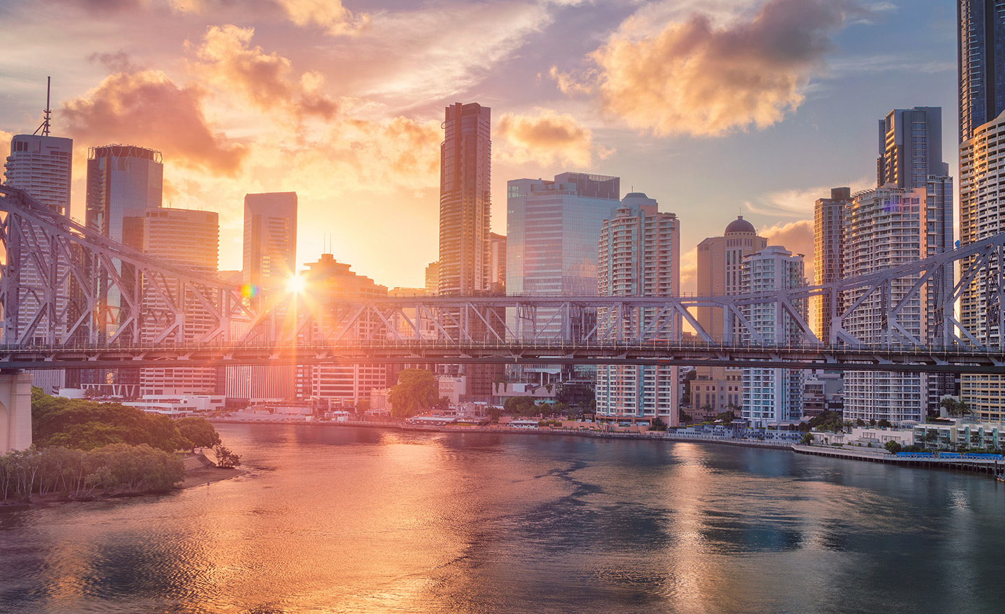 Brisbane city with a bridge and buildings in the background