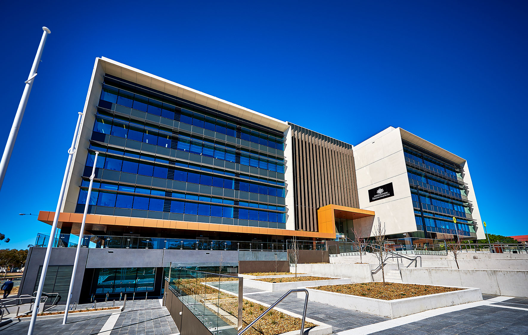 a building with a blue sky behind it